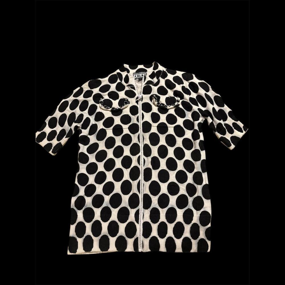 The collective works of Berer rhinestone zip polka dot blouse